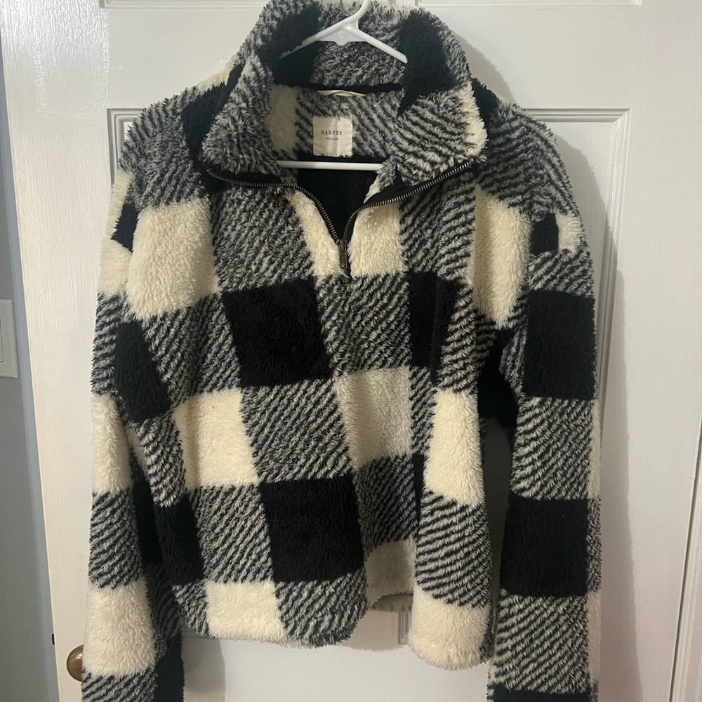 Harper Plaid Fuzzy Quarter Zip Jacket